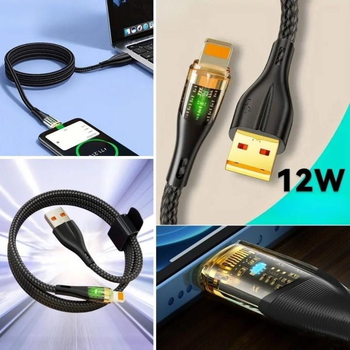 BiiShe® Led Işık Uçlu Sağlam İp Kablolu USB to Lightning Hızlı Şarj Kablosu