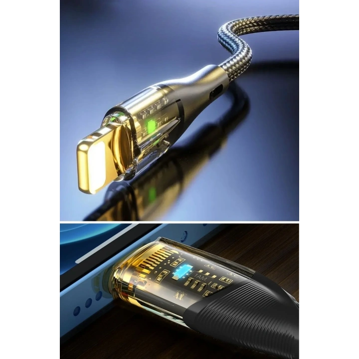 BiiShe® Led Işık Uçlu Sağlam İp Kablolu USB to Lightning Hızlı Şarj Kablosu