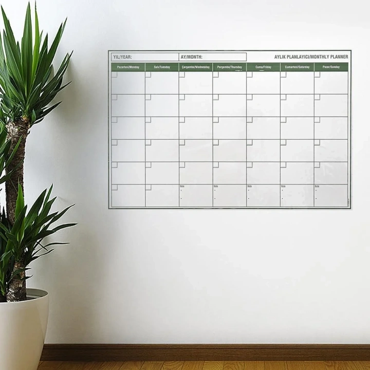 BiiShe® Manyetik Yapışkanlı Bir Aylık Program Planlayıcı Takvim 85x56 cm