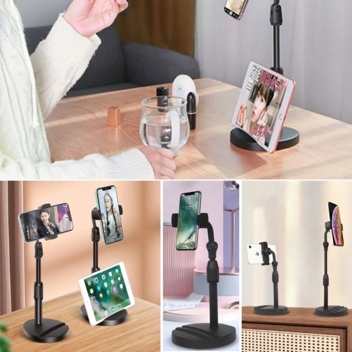 BiiShe® Masa Üstü Tablet ve Telefon Tutucu Plastik Aparat Siyah Telefon Standı