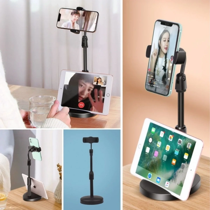 BiiShe® Masa Üstü Tablet ve Telefon Tutucu Plastik Aparat Siyah Telefon Standı
