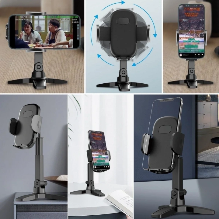 BiiShe® Masaüstü Telefon Standı 360 Derece Dönebilen Başlıklı Ayaklı Telefon Tripodu