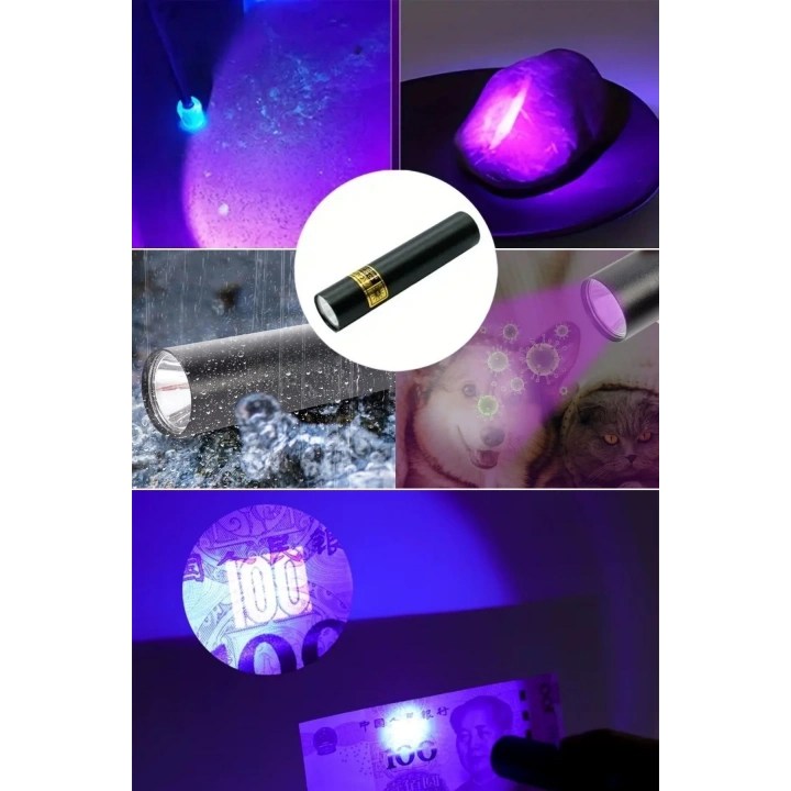 BiiShe® Mini Cep Boy USB İle Şarj Olan Oje Kurutucu Sahte Para Kontol LED UV Mor Işık El Feneri