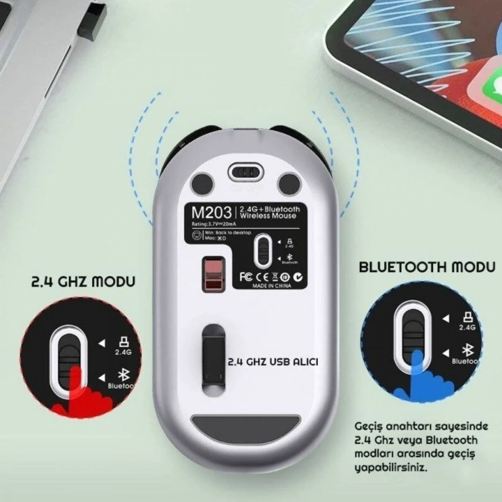 BiiShe® Sessiz Kablosuz Mouse – Wireless Optik Mouse, Sessiz Tıklama, Ergonomik Tasarım