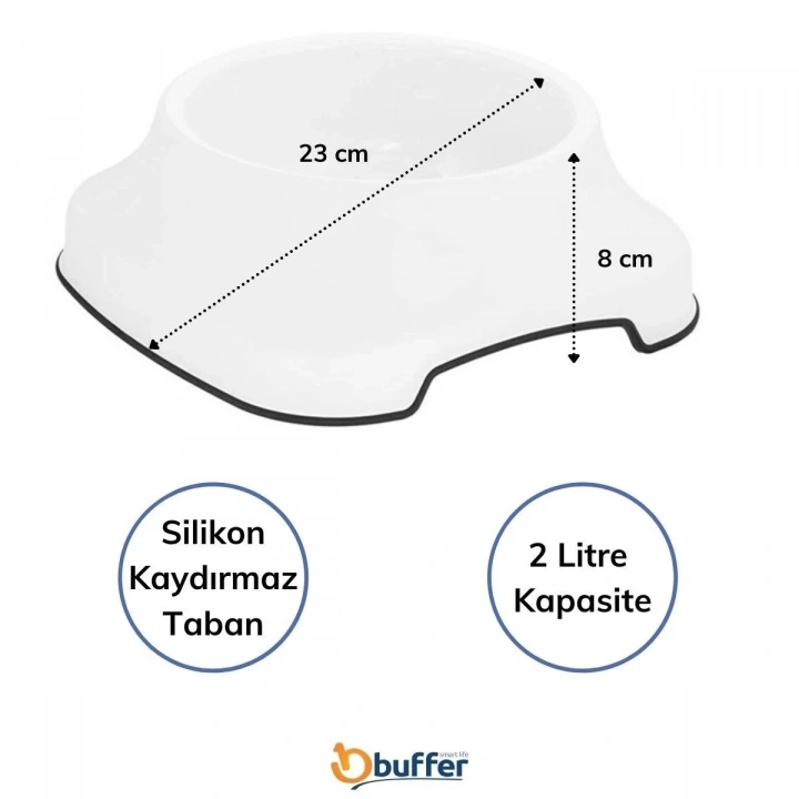 BiiShe® Silikon Kaydırmaz Taban Plastik Kedi ve Köpek Mama ve Su Kabı 2 L