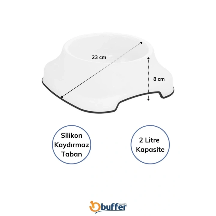 BiiShe® Silikon Kaydırmaz Taban Plastik Kedi ve Köpek Mama ve Su Kabı 2 L
