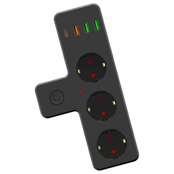 BiiShe® Termal Akım Korumalı 3 Adet Soket,3 Adet USB ve 1 Adet Type-C Girişli 20w Priz Model 3397