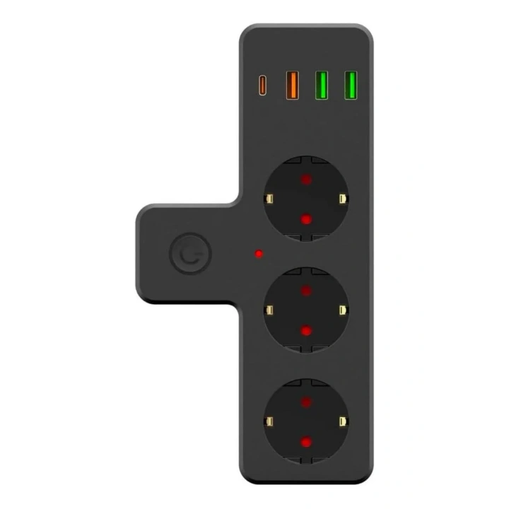 BiiShe® Termal Akım Korumalı 3 Adet Soket,3 Adet USB ve 1 Adet Type-C Girişli 20w Priz Model 3397