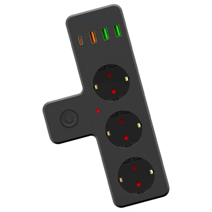 BiiShe® Termal Akım Korumalı 3 Adet Soket,3 Adet USB ve 1 Adet Type-C Girişli 20w Priz Model 3397