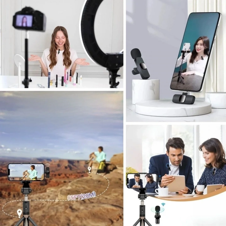BiiShe® Type C Uyumlu İphone Dönüştürücülü Kablosuz Yaka Mikrofonu Android ve İphone Uyumlu Mini Mikrofon