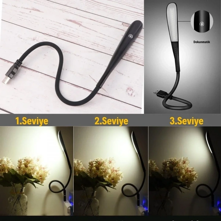 BiiShe® USB Girişli 14 Ledli 3 Kademeli Dokunmatik Masa/Kitap Okuma Lambası Ledi Siyah