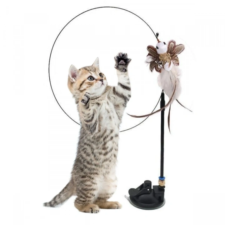 BiiShe® Vantuzlu Tüylü Zilli Olta Kedi Oyuncağı 2 Oltalı