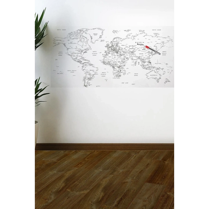 BiiShe® Yazılabilir Dünya Haritası Manyetik Duvar Stickerı 110 x 56 cm