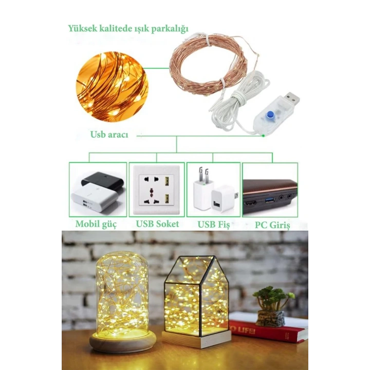 BiiShe® Yılbaşı ve Özel Konsept Dekorasyon 5 Mt USB Bağlantılı Led Işık