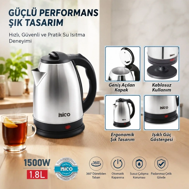 ÇELİK KETTLE SU ISITICISI 1.8LT - 1500W (5468)