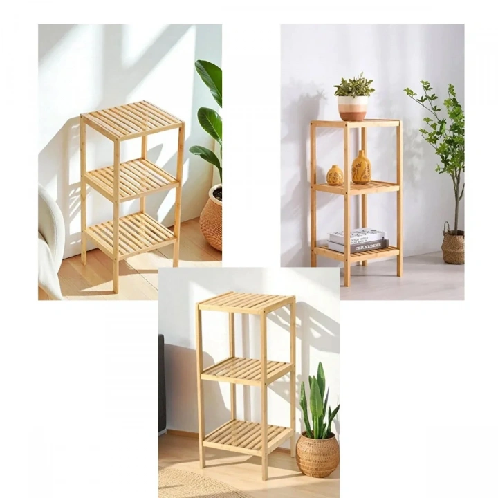 ÇOK AMAÇLI RAF - ORGANİZER 3 KATLI AHŞAP - BAMBU 36X32X80CM (5468)