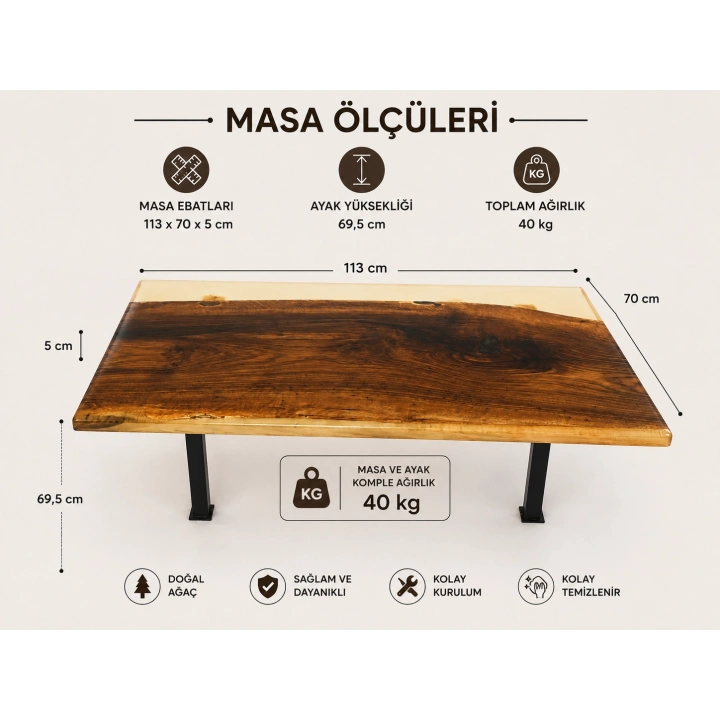 EPOKSİ ŞEFFAF DÖKÜM CEVİZ MASA DOĞAL