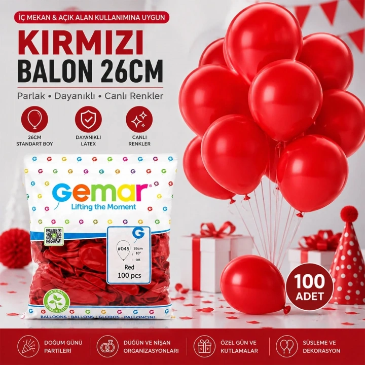 İÇ MEKAN - KIRMIZI BALON 10 INC - 26CM - 100PCS (5468)