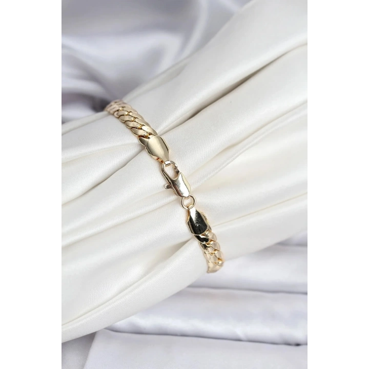 Mey İthalat® 14K Gold Renk Kaplama Ezme Zincir Model Kadın Bileklik