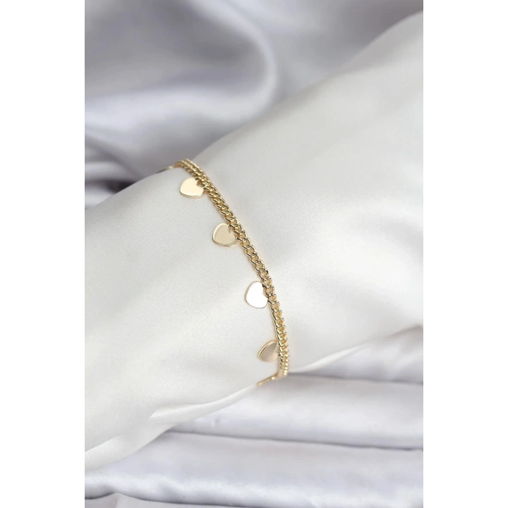 Mey İthalat® 14K Gold Renk Kaplama Kalpli Model CM Kadın Bileklik