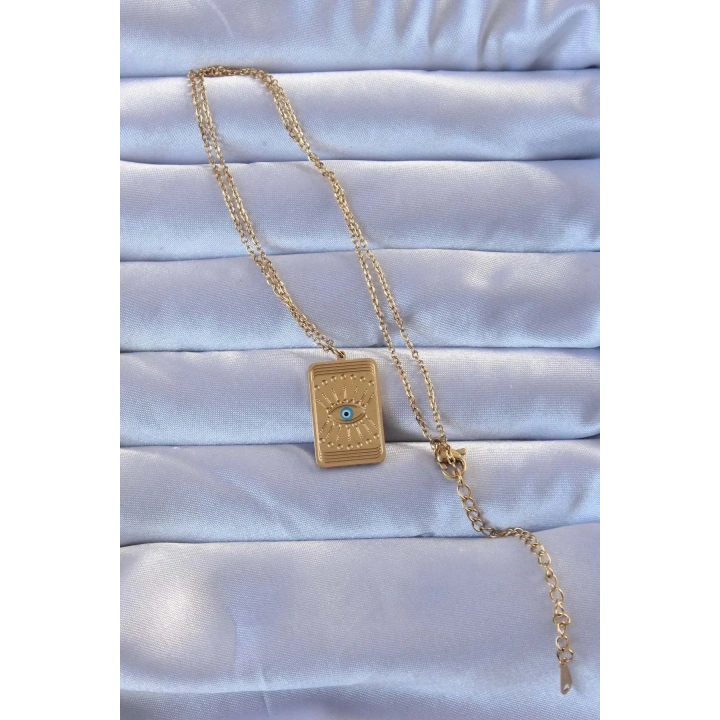 Mey İthalat® 316L Altın Renk İşlemeli Nazarlı Göz Model Vintage Kolye