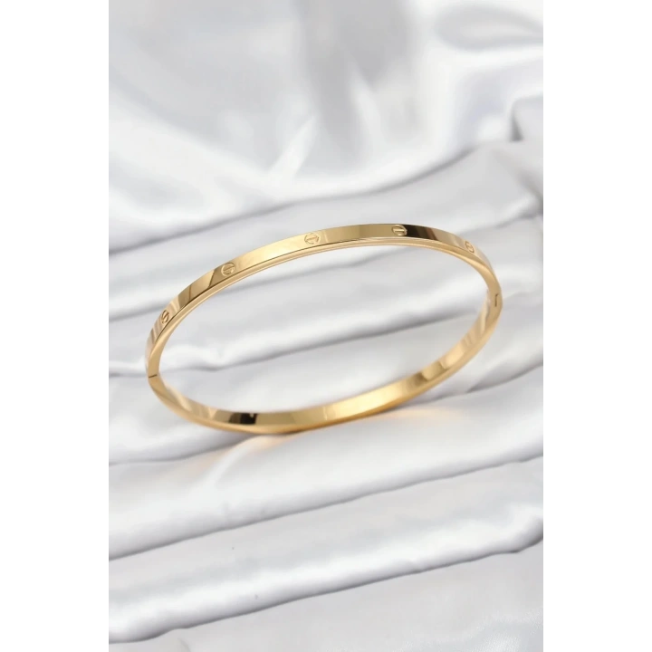 Mey İthalat® 316L Çelik Gold Renk 65 mm İnce Kadın Kelepçe Bileklik