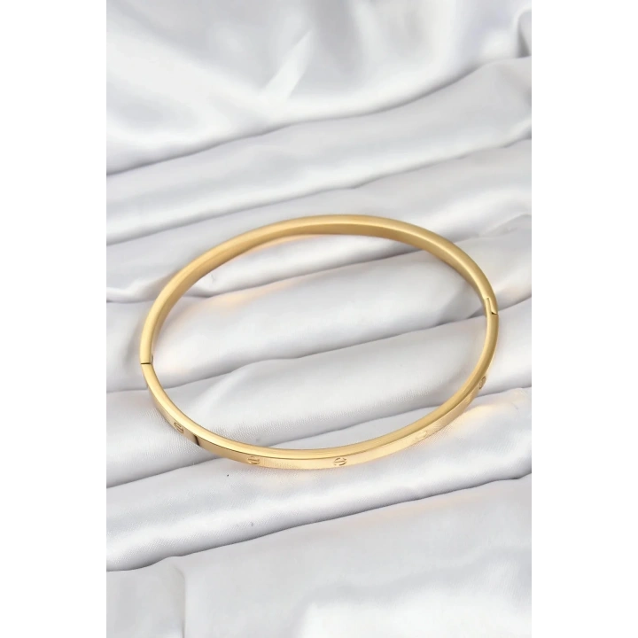 Mey İthalat® 316L Çelik Gold Renk 65 mm İnce Kadın Kelepçe Bileklik