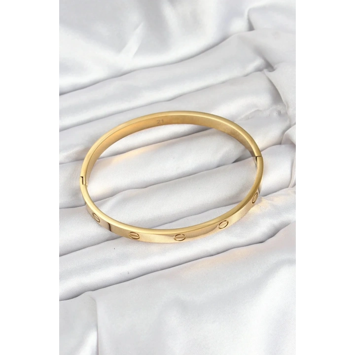 Mey İthalat® 316L Çelik Gold Renk 65 mm Kadın Kelepçe Bileklik