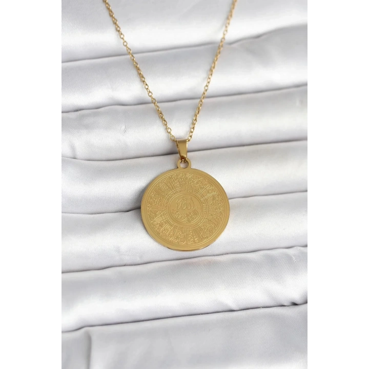 Mey İthalat® 316L Çelik Gold Renk Ayetel Kürsi Yazılı Kolye