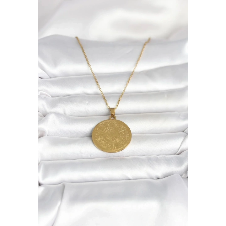 Mey İthalat® 316L Çelik Gold Renk Ayetel Kürsi Yazılı Kolye