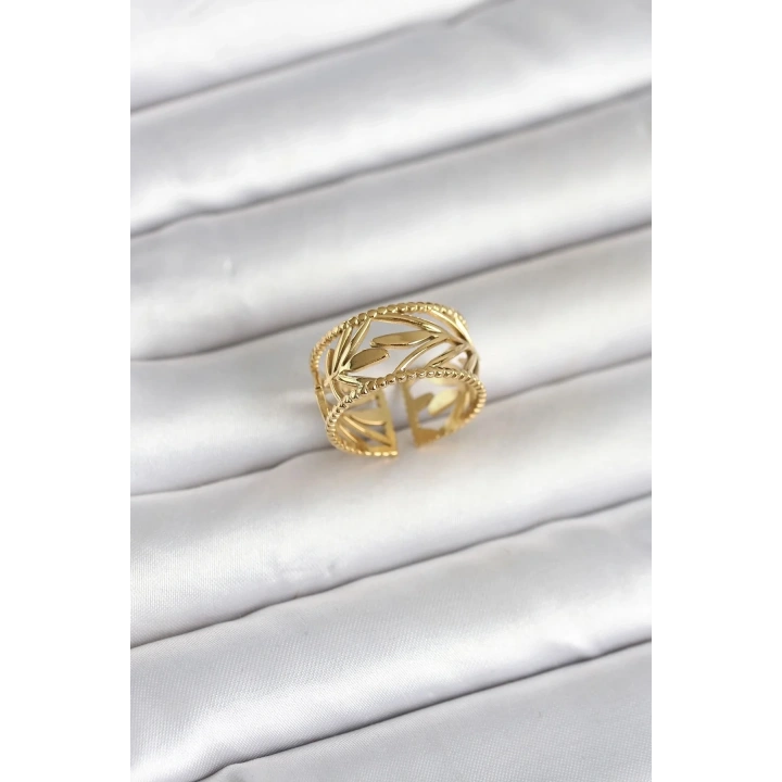Mey İthalat® 316L Çelik Gold Renk Başak Model Kadın Yüzük