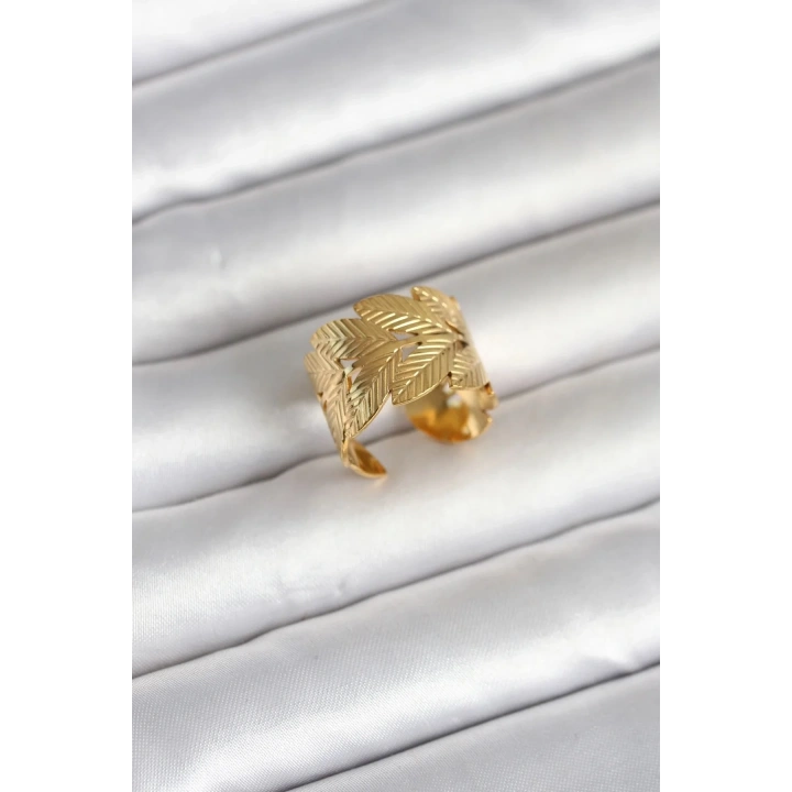 Mey İthalat® 316L Çelik Gold Renk Başak Modeli Kadın Yüzük