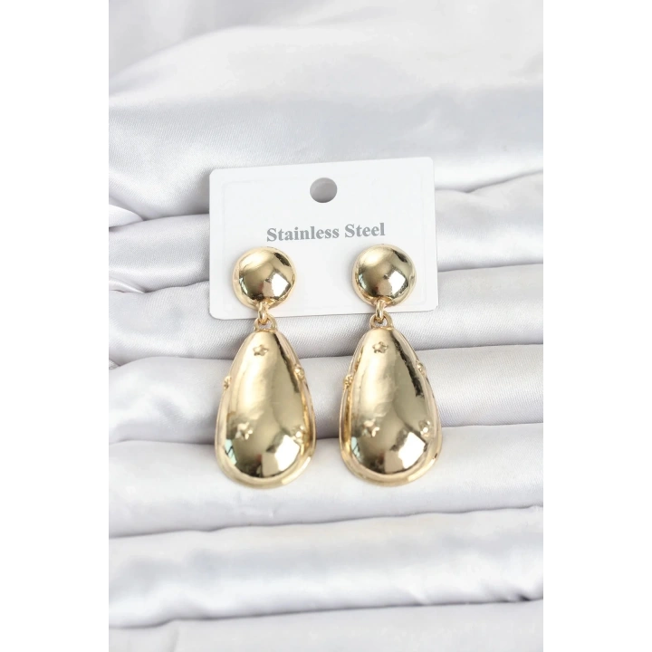 Mey İthalat® 316L Çelik Gold Renk Damla Model Kadın Küpe