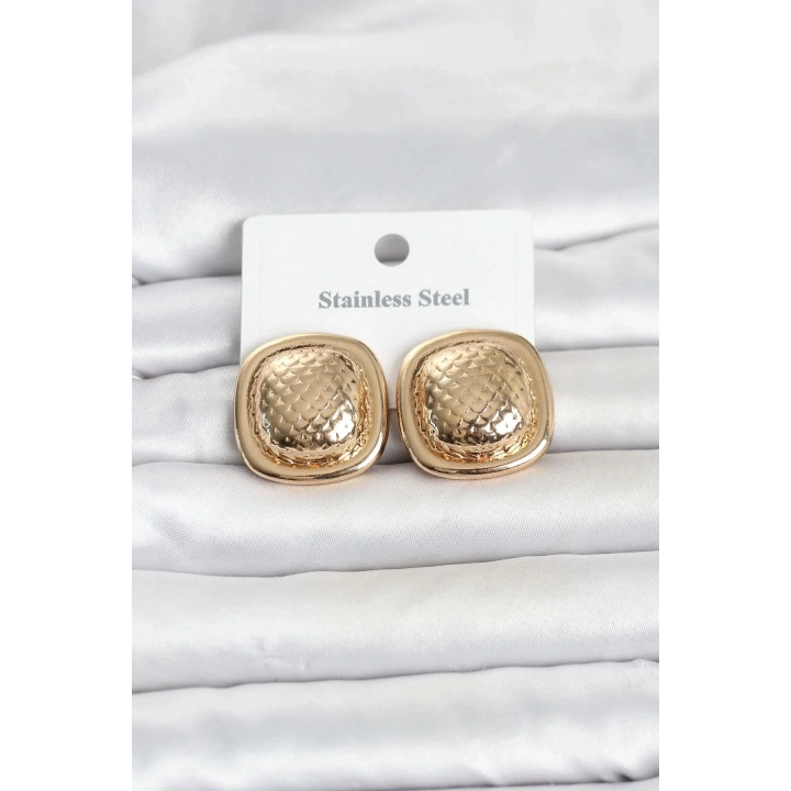 Mey İthalat® 316L Çelik Gold Renk Düğme Model Kadın Küpe