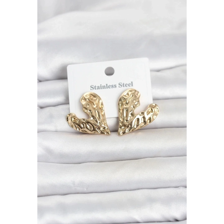 Mey İthalat® 316L Çelik Gold Renk Kalp Model Kadın Küpe