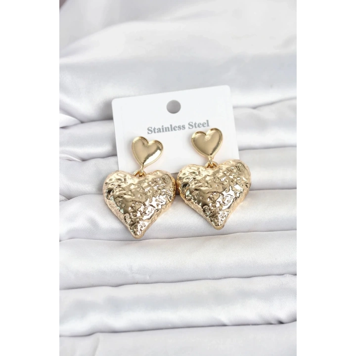 Mey İthalat® 316L Çelik Gold Renk Kalp Model Kadın Küpe