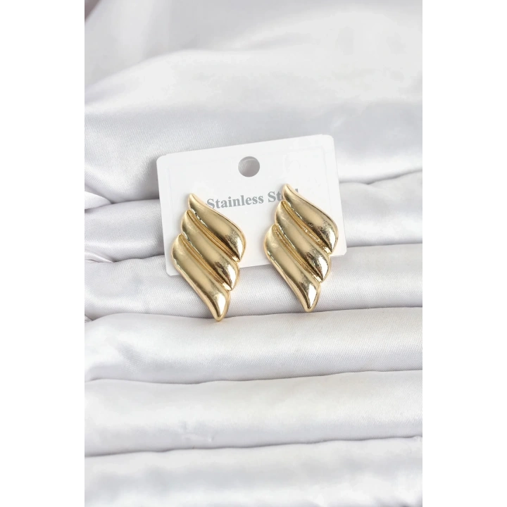 Mey İthalat® 316L Çelik Gold Renk Motif Model Kadın Küpe