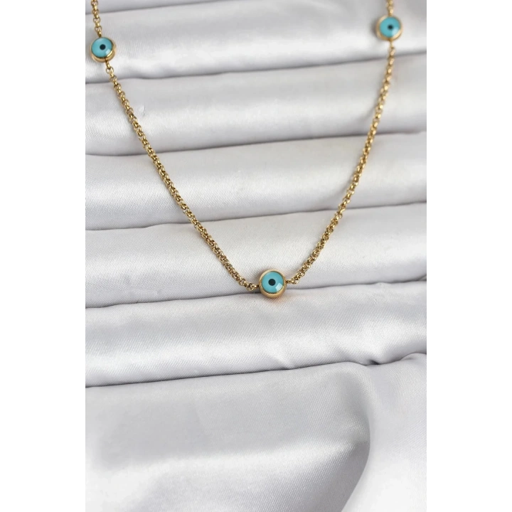 Mey İthalat® 316L Çelik Gold Renk Nazarlı Model Kadın Kolye