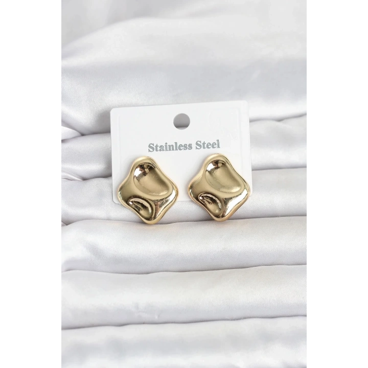 Mey İthalat® 316L Çelik Gold Renk Plaka Model Kadın Küpe