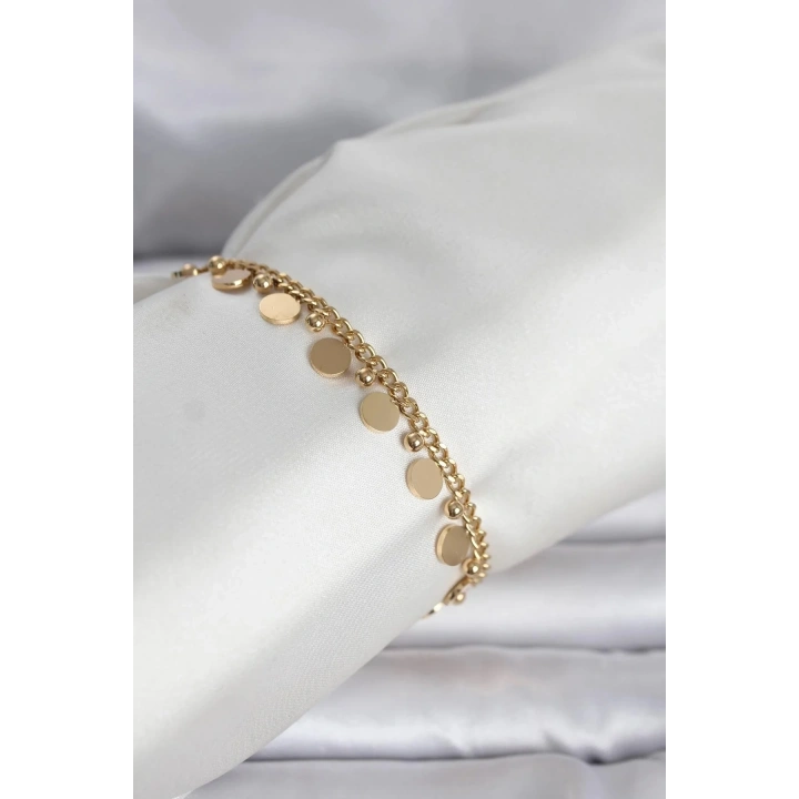 Mey İthalat® 316L Çelik Gold Renk Pullu Model Kadın Bileklik