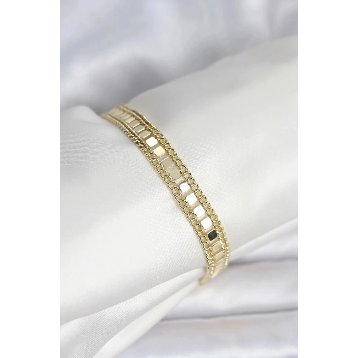 Mey İthalat® 316L Çelik Gold Renk Pullu Zincir Model Kadın Bileklik