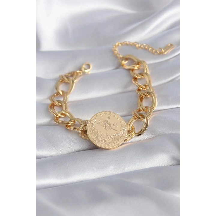Mey İthalat® 316L Çelik Gold Renk Reşat Altın Model Samanyolu Kadın Bileklik