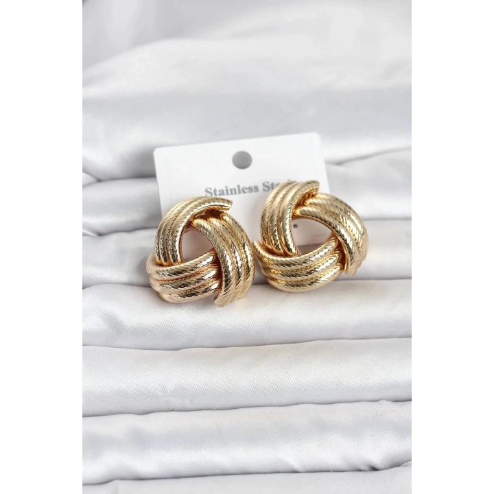 Mey İthalat® 316L Çelik Gold Renk Sarmal Model Kadın Küpe