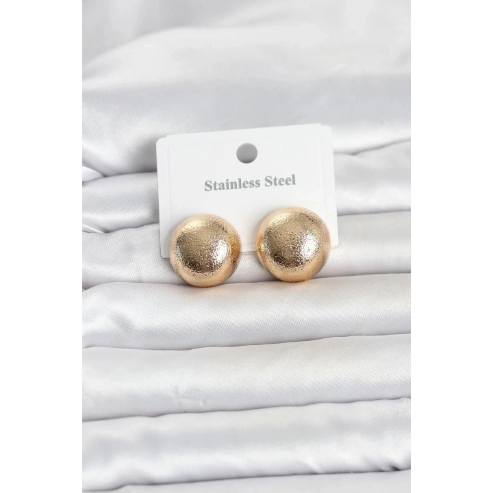 Mey İthalat® 316L Çelik Gold Renk Top Model Kadın Küpe
