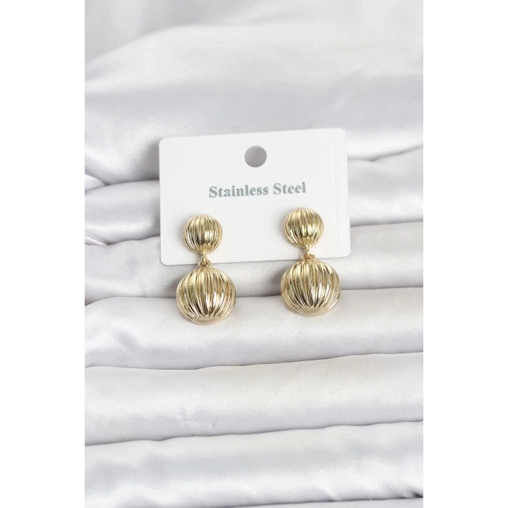Mey İthalat® 316L Çelik Gold Renk Vintage Model Kadın Küpe