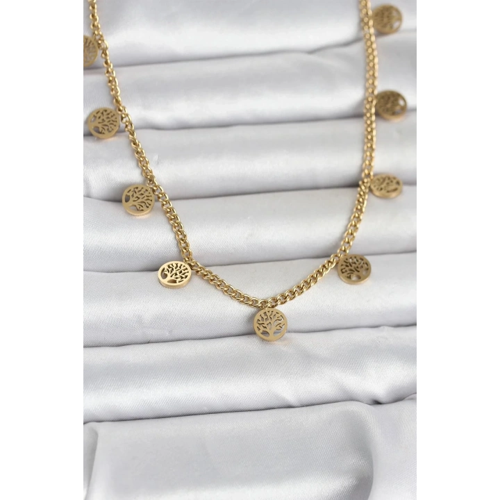 Mey İthalat® 316L Çelik Gold Renk Yaşam Ağacı Model Kadın Kolye