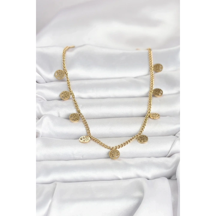 Mey İthalat® 316L Çelik Gold Renk Yaşam Ağacı Model Kadın Kolye