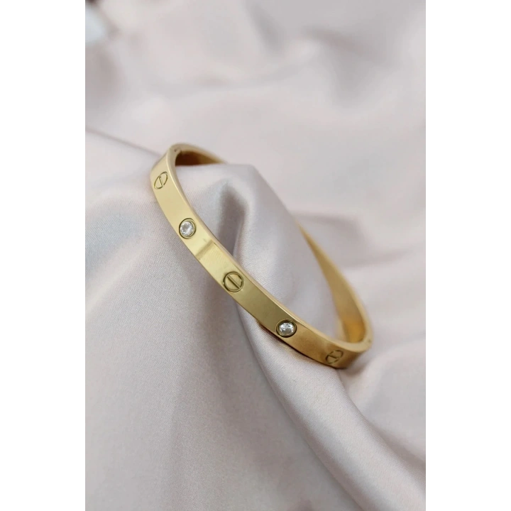 Mey İthalat® 316L Çelik Gold Renk Zirkon Taşlı Bileklik