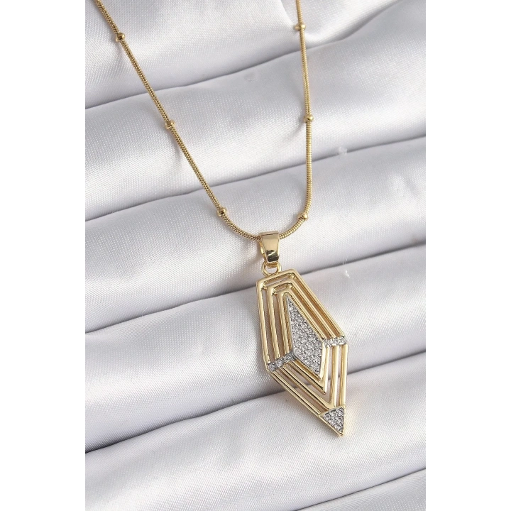 Mey İthalat® 316L Çelik Gold Renk Zirkon Taşlı Vintage Model Kadın Kolye