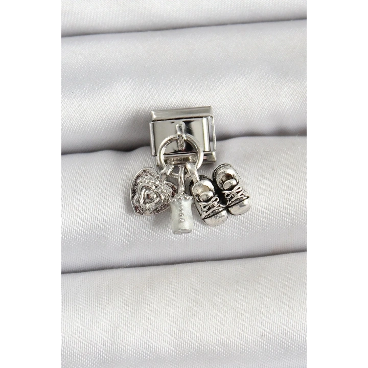 Mey İthalat® 316L Çelik Gümüş Renk Bebek Konsept Nomination Charm